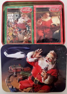 Coca-Cola Playing Cards In Seasons Greetings Tin Santa Train Set Helicopter