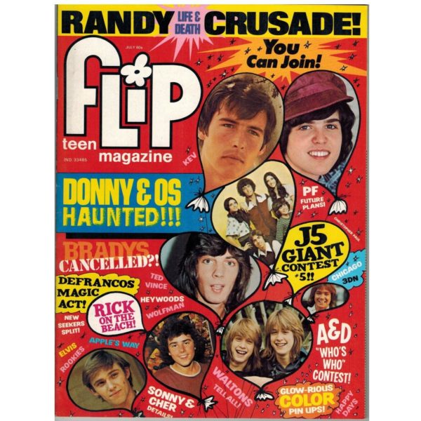 Flip Teen Magazine Jackson Five, Donny Osmond, David Cassidy, Randy Mantooth, Waltons July 1975 (Collectible Single Back Issue Magazine)